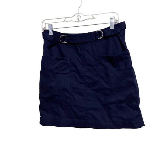 ANTHROPOLOGIE SZ 6 Pilcro Mina Navy A Line Skirt Utility Cargo Pockets Buckle - Picture 4 of 9
